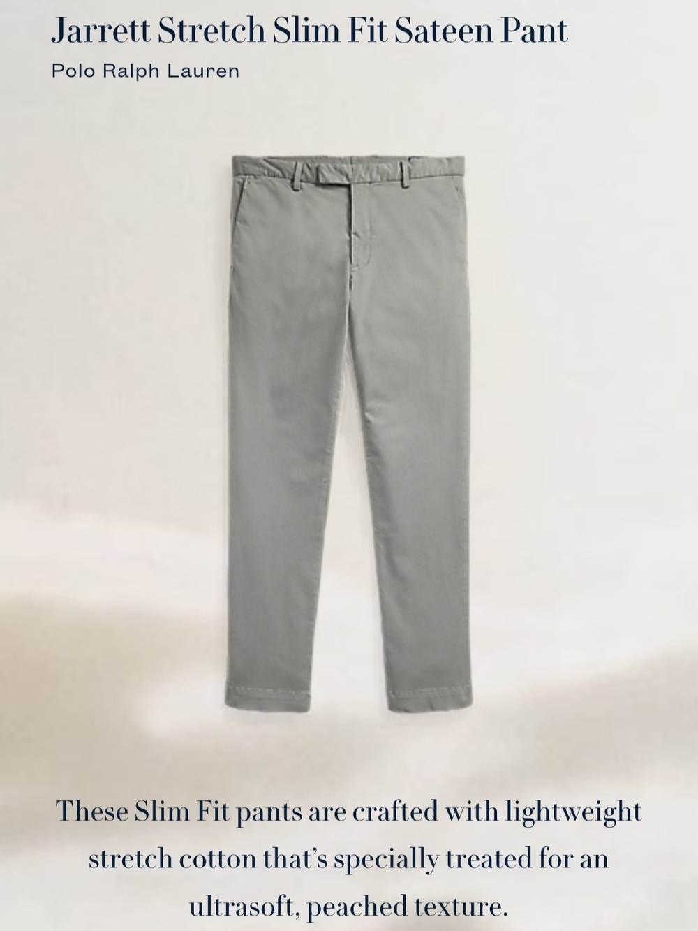 Polo by Ralph Lauren Slim Stretch Sateen Pants - Light Gray